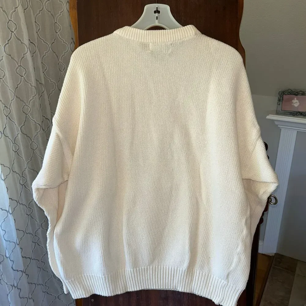 Vtg Izod Sweater Pull Over Embroidered Golf Clubs 100% Cotton Knit Cream Large